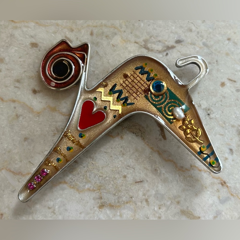 YOSSI STEINBERG Resin Rhinestone Pearl CAT Brooch